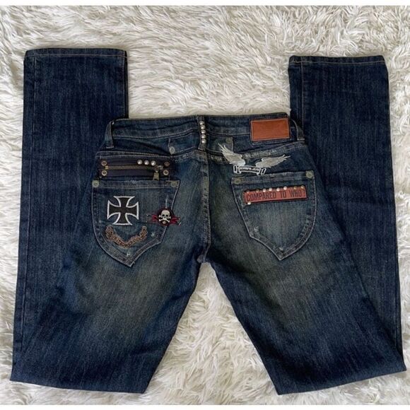 Vintage Robin’s Jean Rock N Roll Jeans Skull Cross Angel Embroidery